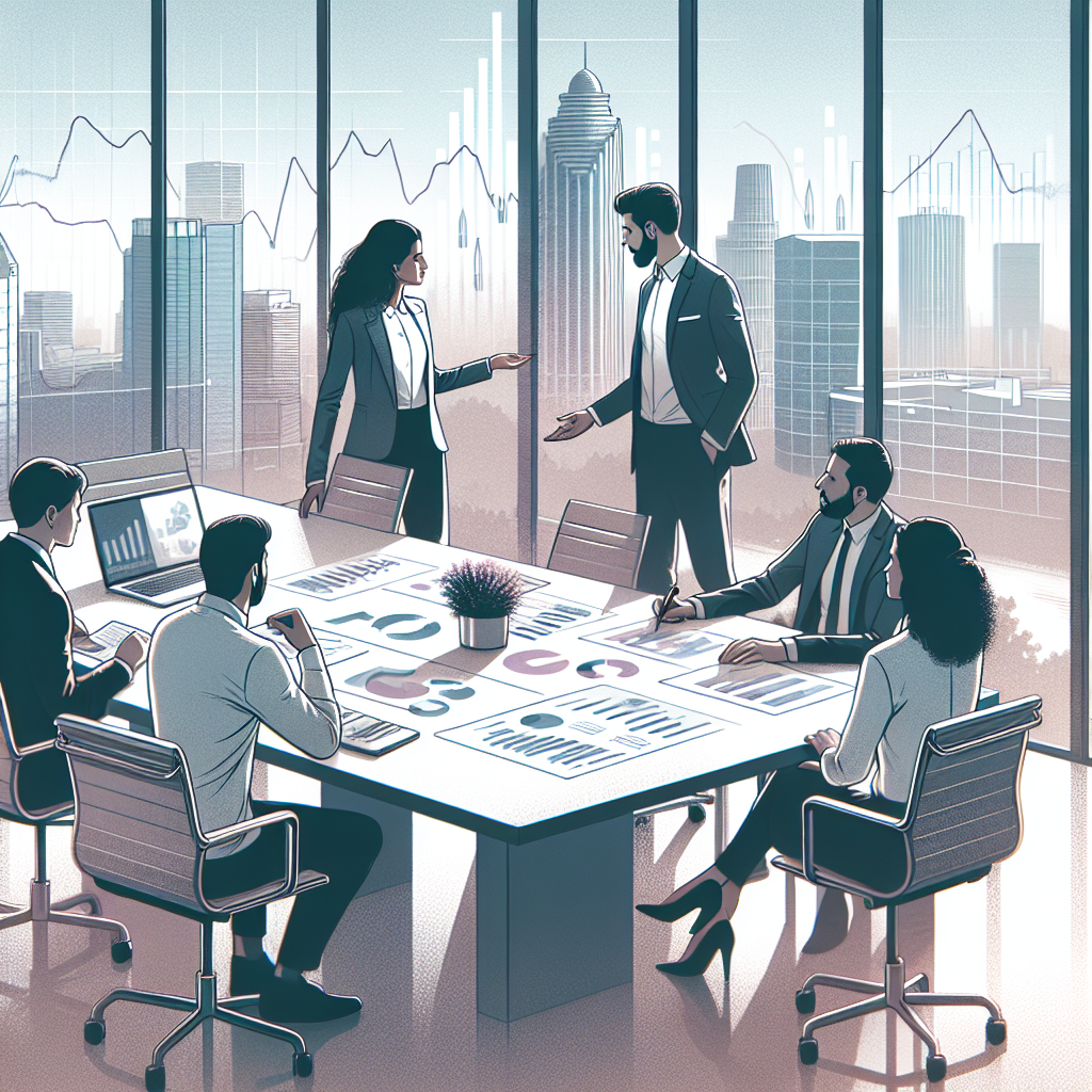 צוות מנהלים במשרד מודרני מנהלים דיון אסטרטגי על ייעוץ עסקי לחברות, עם תרשימי צמיחה כלכלית ברקע, מסמל תהליך צמיחה מהירה ויתרונות ייעוץ עסקי בשוק תחרותי בישראל