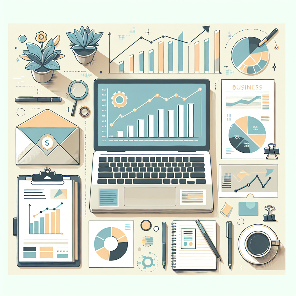 שולחן עבודה עסקי עם מחשב נייד מציג גרפים פיננסיים, מסמכי ניהול וכוס קפה, מסמלים ליווי עסקי, ייעוץ עסקי וניהול כספים לעסקים קטנים.