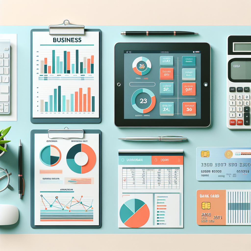 שולחן משרד מודרני עם דוחות כספיים, גרפים צבעוניים, מחשבון וטאבלט פתוח על אפליקציית תכנון תקציב, הממחישים את הדרך הנכונה לצמיחה עסקית, תכנון תקציב ובקרת תזרים בעמותות, פתרונות אשראי וייעוץ פיננסי לעסקים.