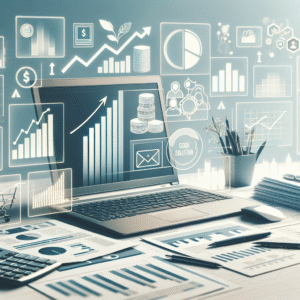 סביבת עבודה מודרנית עם מסמכים פיננסיים, מחשב נייד שמציג גרפים, תרשימי תקציב וסמלים של פתרונות אשראי. אלמנטים שמייצגים צמיחה עסקית וייעוץ פיננסי, בסביבה מקצועית ומסודרת, הממחישים את היתרון של ליווי מקצועי לעסקים.